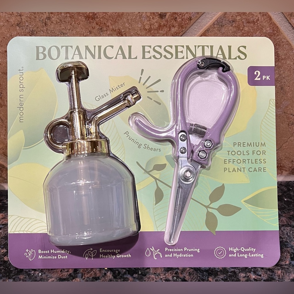 Modern Sprout Botanical Essentials Glass Mister Pruning Shears Set Lavender NIP